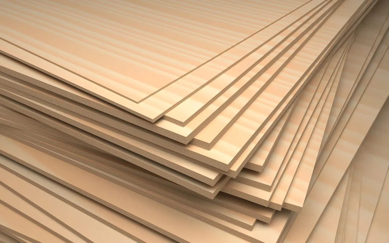 A stack of plywood is shown.